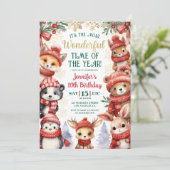 Invitation Winter Wonderland mignon Animal d'hiver 10e annive (Debout devant)