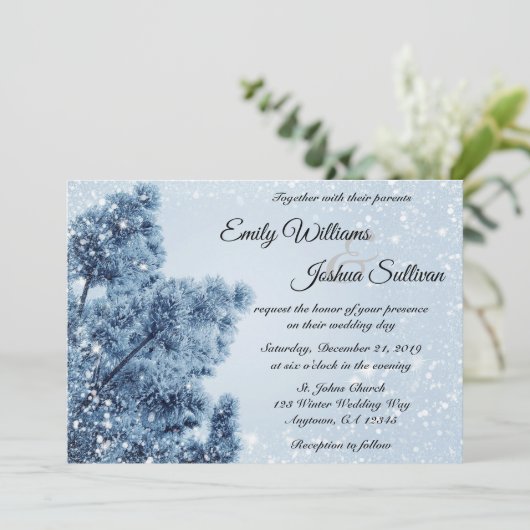 Invitation Winter Wonderland Neige et Mariage de pin (Debout devant)