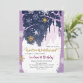 Invitation Winter Wonderland Neige Princess Castle Bleu pourp (Debout devant)