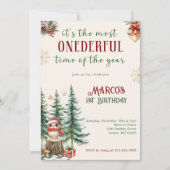 Invitation Winter Wonderland Noël 1er anniversaire fête (Devant)