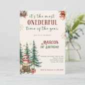 Invitation Winter Wonderland Noël 1er anniversaire fête (Debout devant)