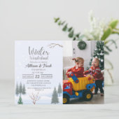 Invitation Winter Wonderland Noël Twin Anniversaire fête (Debout devant)