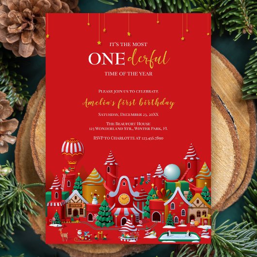 Invitation Winter Wonderland Onederland Noël 1er anniversaire