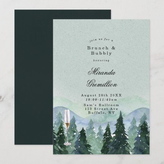 Invitation Winter Wonderland Paysage Brunch et Bubbly (Devant / Derrière)