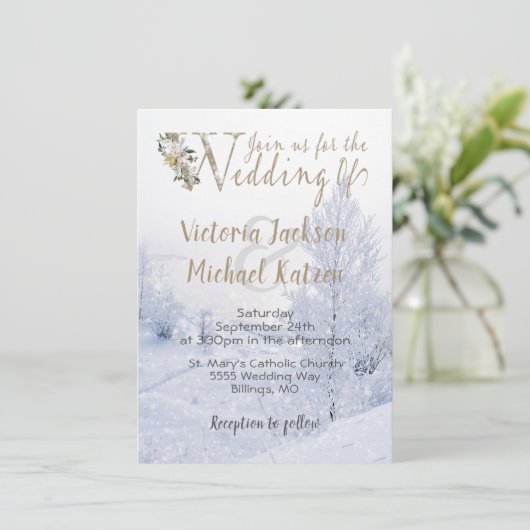 Invitation Winter Wonderland Paysage couvert de neige Mariage (Debout devant)