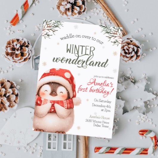 Invitation Winter Wonderland Penguin Anniversaire