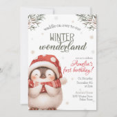 Invitation Winter Wonderland Penguin Anniversaire (Devant)
