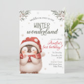 Invitation Winter Wonderland Penguin Anniversaire (Debout devant)