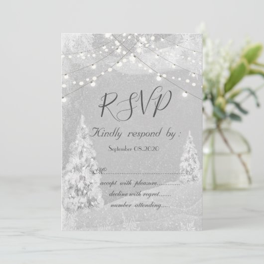 Invitation Winter Wonderland, Pine Tree Grey RSVP (Debout devant)