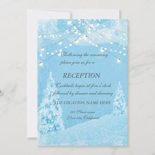 Invitation Winter Wonderland, Pine Tree Mariage Réception (Devant)