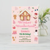 Invitation Winter Wonderland Pink Noël Anniversaire (Debout devant)