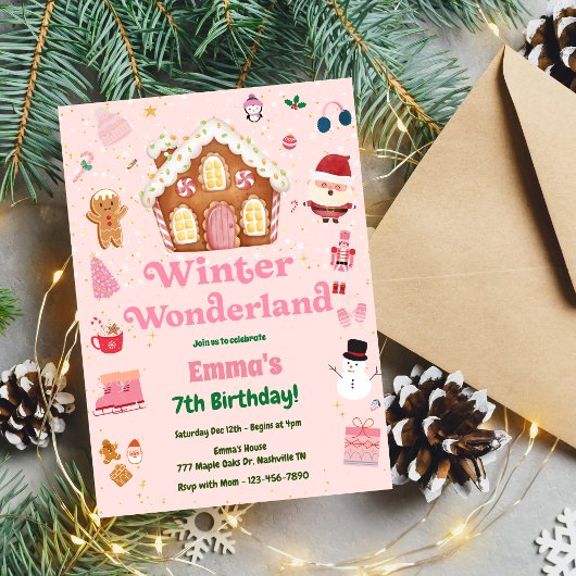 Invitation Winter Wonderland Pink Noël Anniversaire