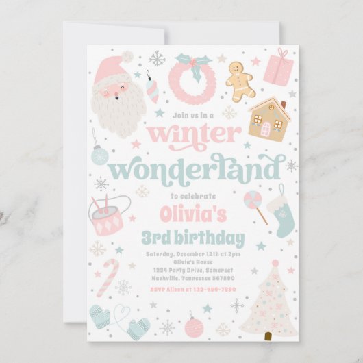 Invitation Winter Wonderland Pink Noël fête d'anniversaire (Devant)