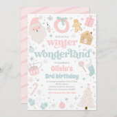 Invitation Winter Wonderland Pink Noël fête d'anniversaire (Devant / Derrière)