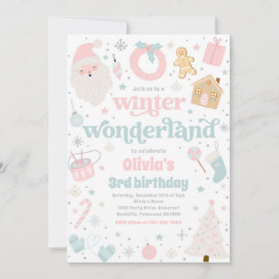Invitation Winter Wonderland Pink Noël fête d'anniversaire