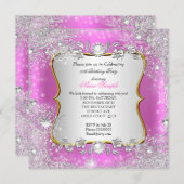 Invitation Winter Wonderland Pink Silver Snowflake Anniversai (Devant / Derrière)