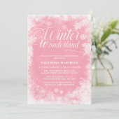 Invitation Winter Wonderland Pink Snowflakes Baby shower (Debout devant)