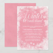 Invitation Winter Wonderland Pink Snowflakes Fête des mariées (Devant / Derrière)