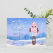 Invitation Winter Wonderland Pré de neige et Fille Anniversai (Debout devant)