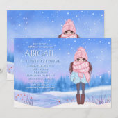 Invitation Winter Wonderland Pré de neige et Fille Anniversai (Devant / Derrière)