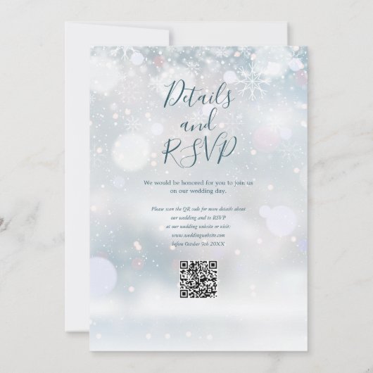 Invitation Winter Wonderland QR Code Mariage de neige (Dos)