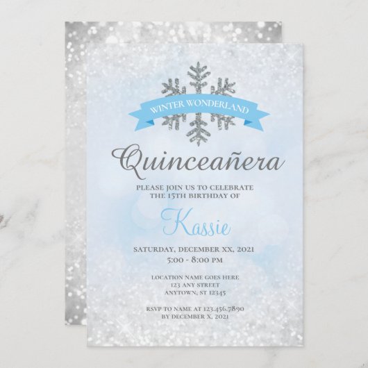 Invitation Winter Wonderland Quinceañera 15e anniversaire Arg (Devant / Derrière)