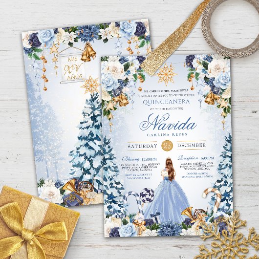 Invitation Winter Wonderland Quinceañera Bleu clair neige