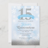 Invitation Winter Wonderland Quinceañera Silver Blue Annivers (Devant)
