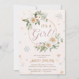 Invitation Winter Wonderland Rose Baby Girl Douche aspersion