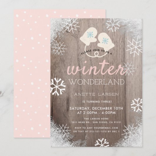 Invitation Winter Wonderland Rustic Girl Anniversaire Invitat (Devant / Derrière)