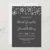 Invitation Winter Wonderland Silver Black Snowflake Mariage (Devant)