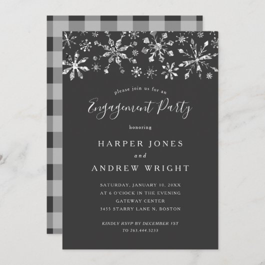 Invitation Winter Wonderland Silver Parties scintillant Engag (Devant / Derrière)