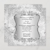 Invitation Winter Wonderland Silver Snowflake Anniversaire (Devant / Derrière)