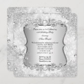 Invitation Winter Wonderland Silver Snowflake Anniversaire 2 (Devant / Derrière)