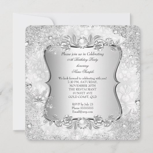 Invitation Winter Wonderland Silver Snowflake Anniversaire 2 (Devant)