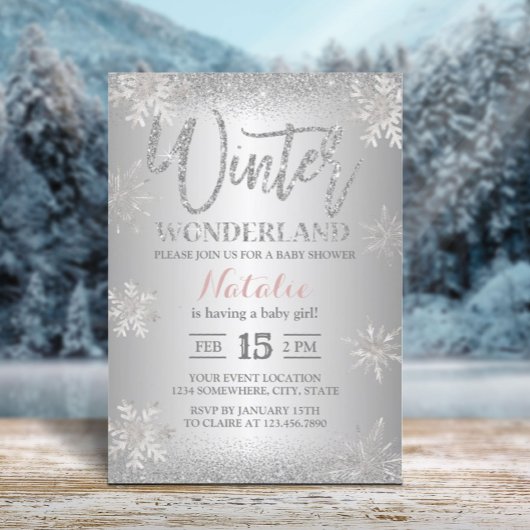 Invitation Winter Wonderland Silver Snowflakes Baby shower