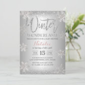 Invitation Winter Wonderland Silver Snowflakes Baby shower (Debout devant)