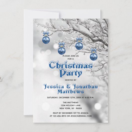 Invitation Winter Wonderland Snow Christmas Party Blue White (Devant)
