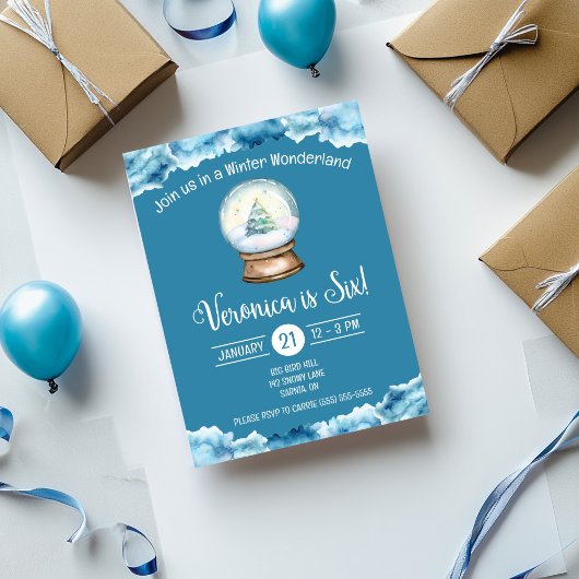 Invitation Winter Wonderland, Snow Globe fête d'anniversaire