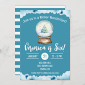 Invitation Winter Wonderland, Snow Globe fête d'anniversaire (Devant / Derrière)