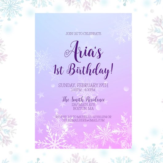 Invitation Winter Wonderland Snowflake 1er anniversaire