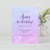 Invitation Winter Wonderland Snowflake 1er anniversaire (Debout devant)