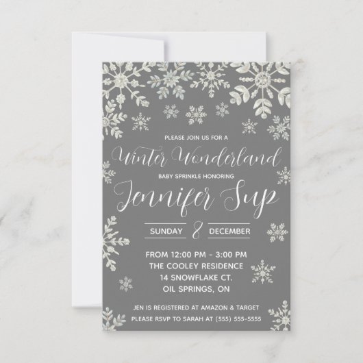 Invitation Winter Wonderland, Snowflake Baby Sprinkle, Douche (Devant)