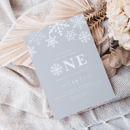 Invitation Winter Wonderland Snowflake Boys Blue Birthday