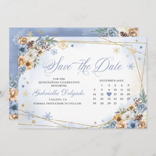 Invitation Winter Wonderland Snowflake Enregistrer la date (Devant / Derrière)