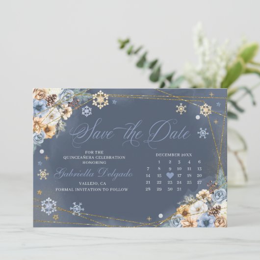 Invitation Winter Wonderland Snowflake Enregistrer la date (Debout devant)