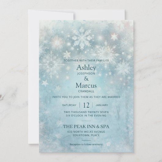 Invitation Winter Wonderland Snowflake Mariage (Devant)