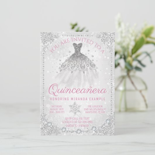 Invitation Winter Wonderland Snowflake Quinceanera (Debout devant)