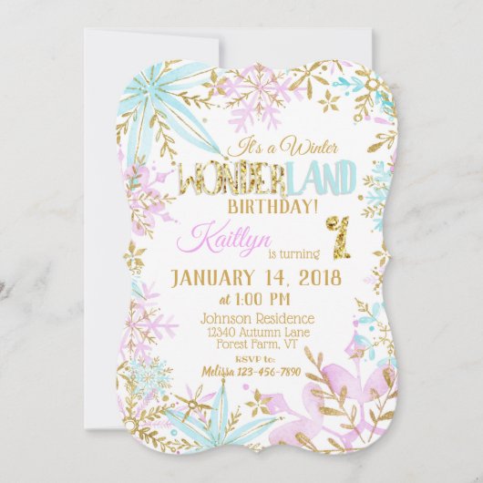 Invitation Winter Wonderland Snowflake Sparkday Anniversaire (Devant)