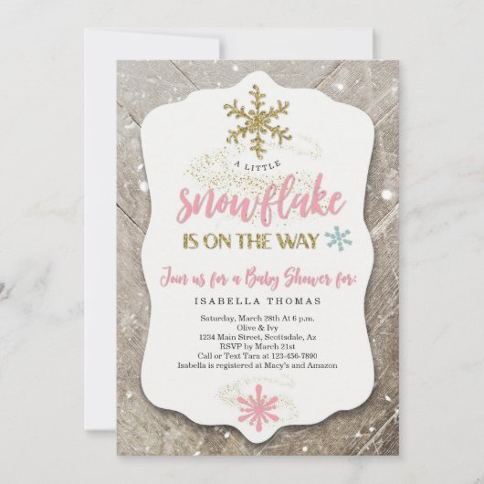 Invitation Winter Wonderland Snowflake Thème Girl Baby shower (Devant)